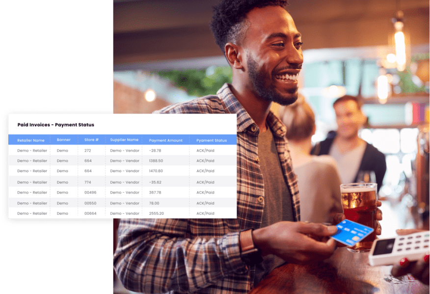 Man paying for alcohol while data is input into payment system for analytics